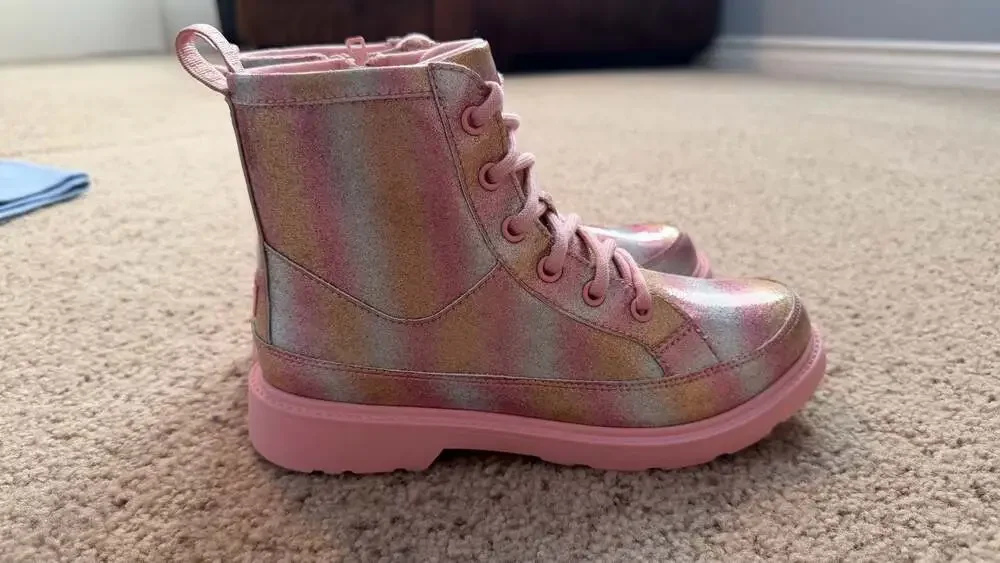 UGG Kids Robley Glitter Metallic Rainbow Combat Boots